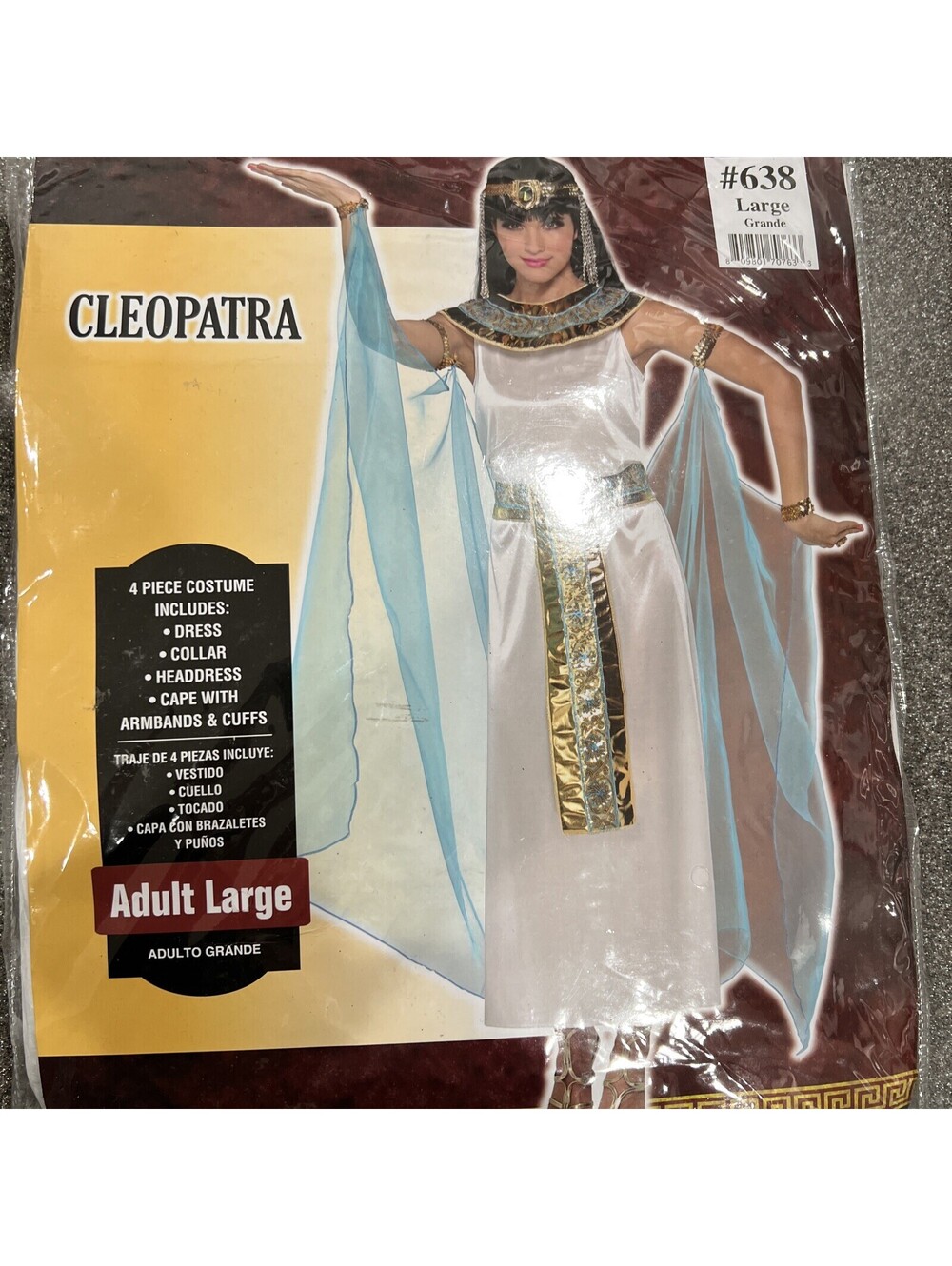 Adult Cleopatra Egyptian Queen Halloween Costume 4 PCs, Size Adult Large 10-12